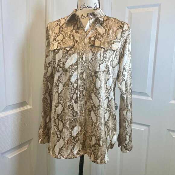 LAUREN RALPH LAUREN BLOUSE SZ S SNAKESKIN PRINT CHARMEUSE VERSATIL SOPHISTICATED - Picture 10 of 16